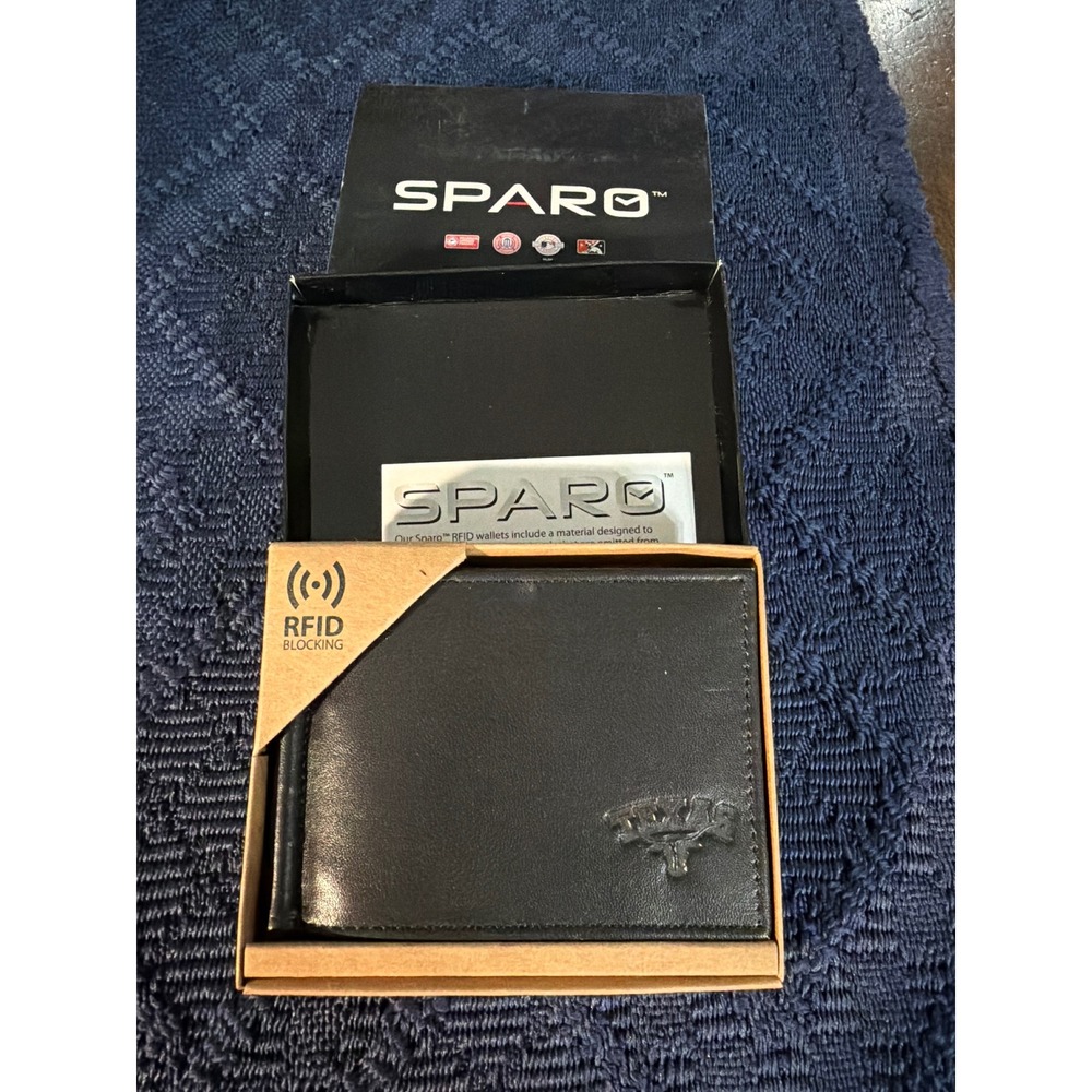 Sparo Texas Longhorns Mens Black Genuine Leather RFID Blocking Money Clip Wallet